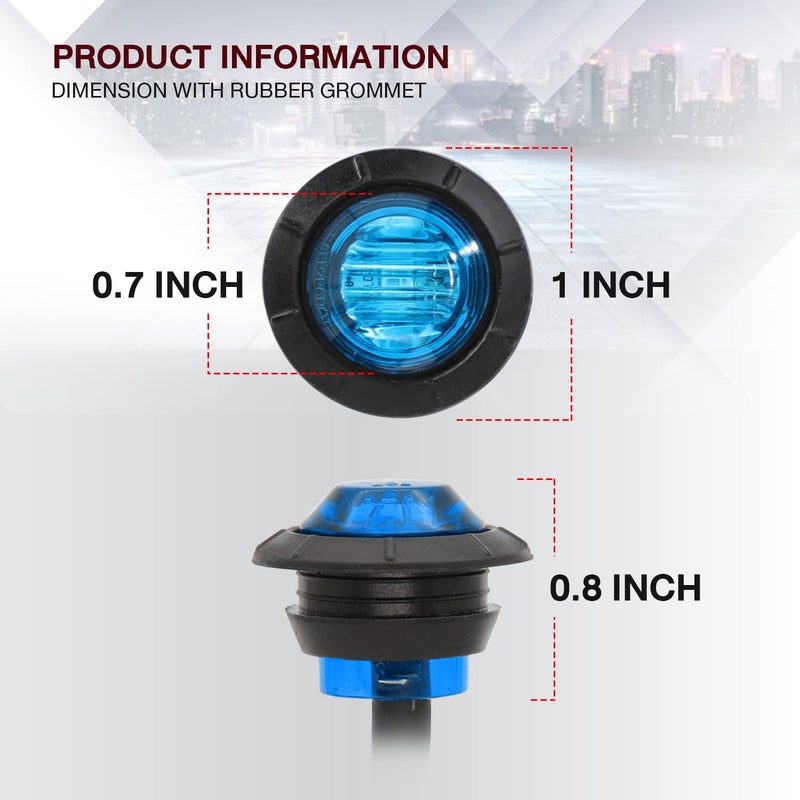 TMH 50 Pcs 3/4 Inch Round Blue LED Side Marker Indicator Lights with Grommet for Truck Lorry Trailer Pickup Van 12V DC Flush Mount 3led - Image 2